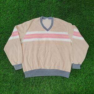 Vintage 70s JC-Penney MOD Terry Sweater L/XL 24x25 Crop USA Pastel